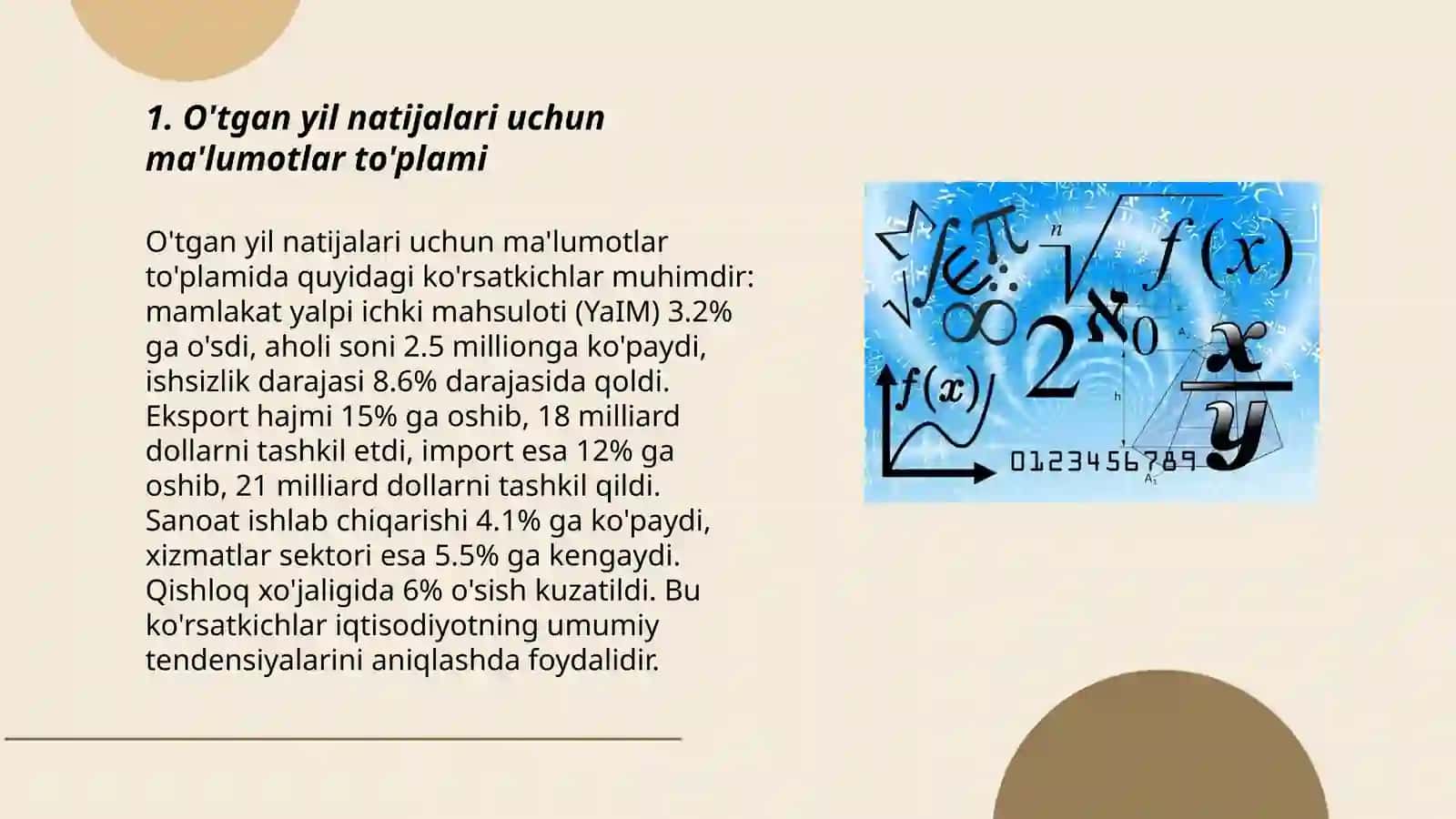O'tgan yil natijalari uchun ma'lumotlar to'plami 3