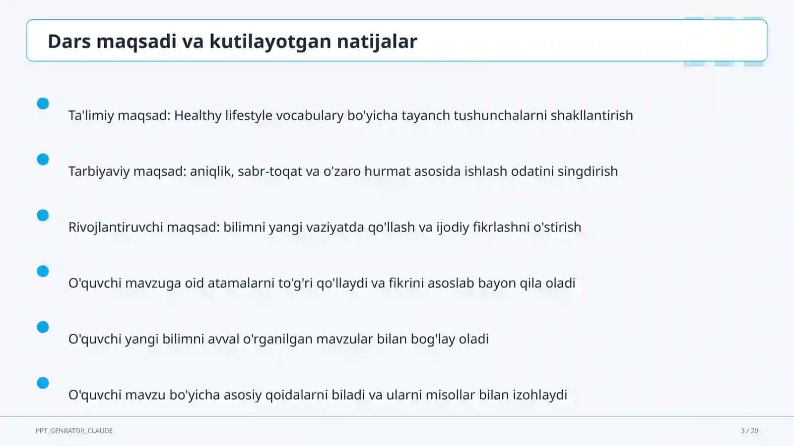 Healthy lifestyle vocabulary (7-sinf) 3