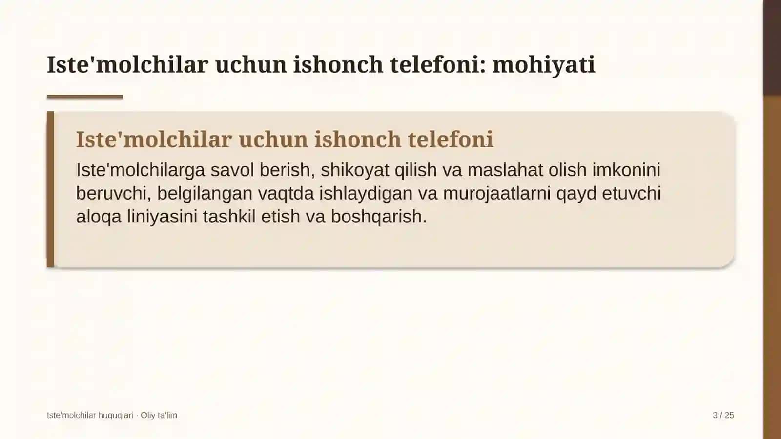 Iste'molchilar huquqlari · Oliy ta'lim 3