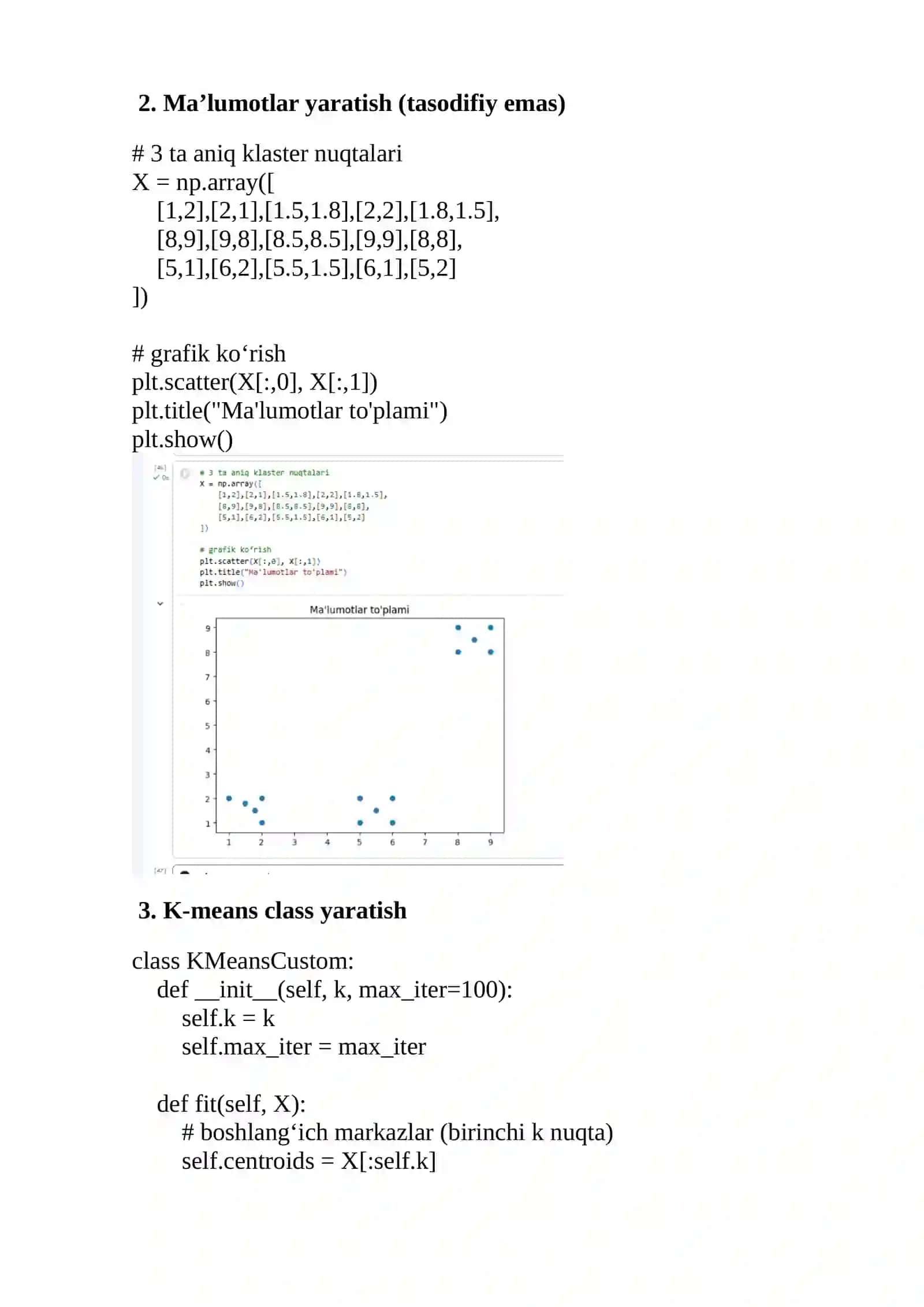 PYTHON MUHITIDA MA’LUMOTLARNI KLASTERLASH. K-MEANS KLASTERLASH 3