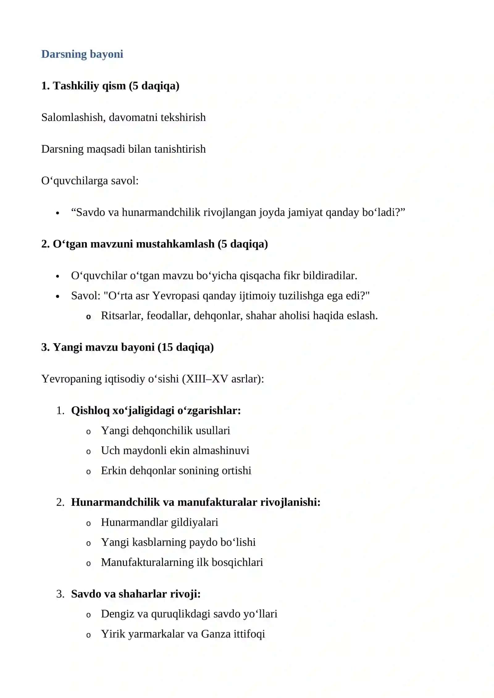 XIII–XV asrlarda Yevropa iqtisodiy rivojlanishining o'ziga xos jihatlari 3