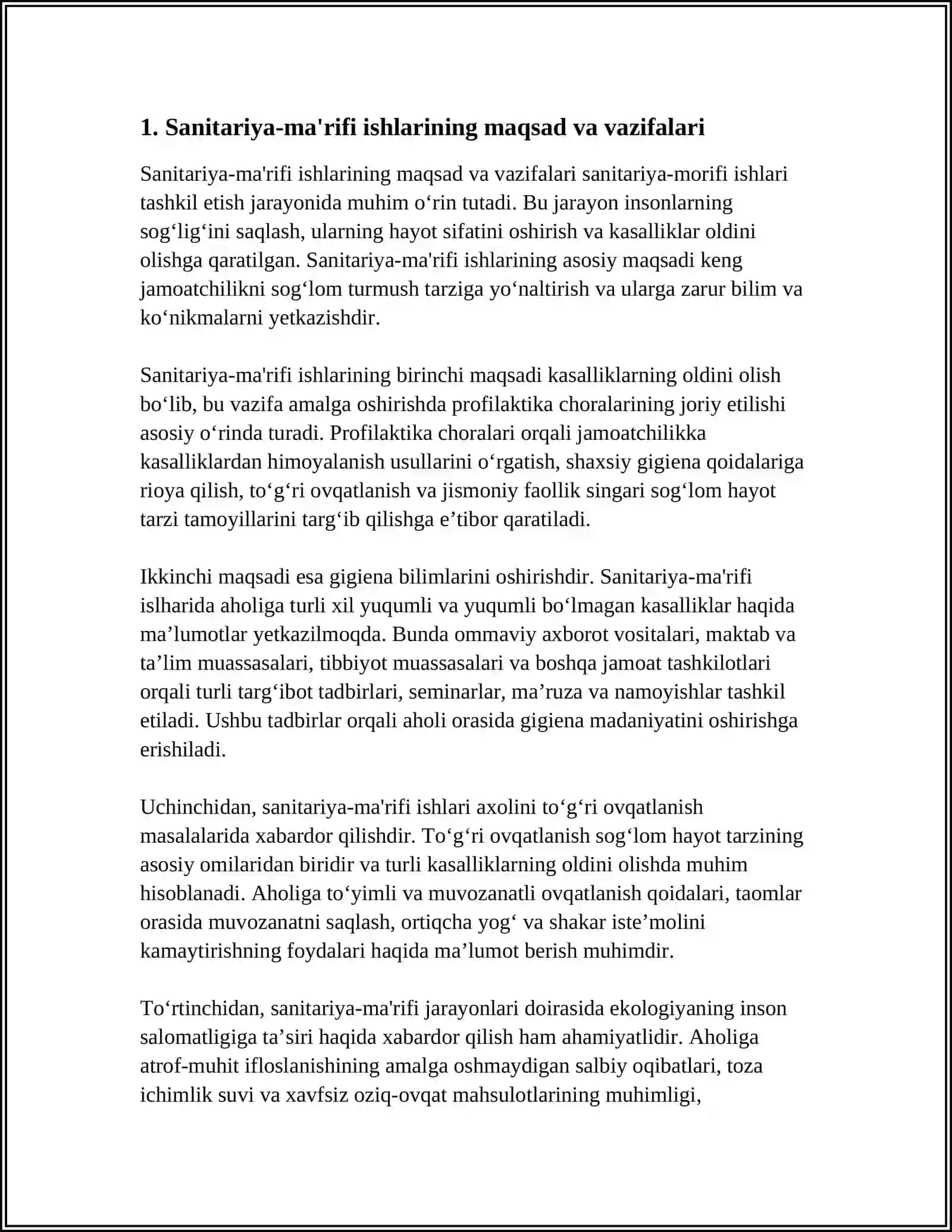 SANITARIYA MORIFI ISHLARINI TASHKIL ETISH 3