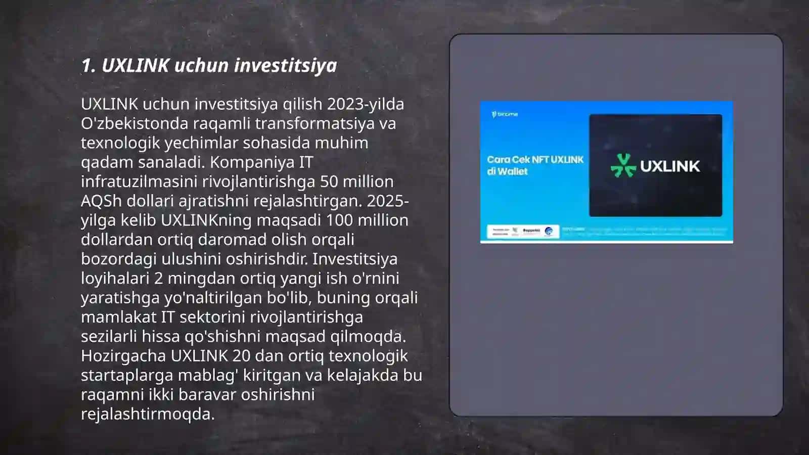 UXLINK uchun investitsiya 3