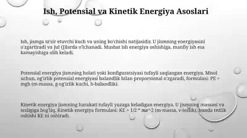 Ish, Potensial va Kinetik Energiya Asoslari 3