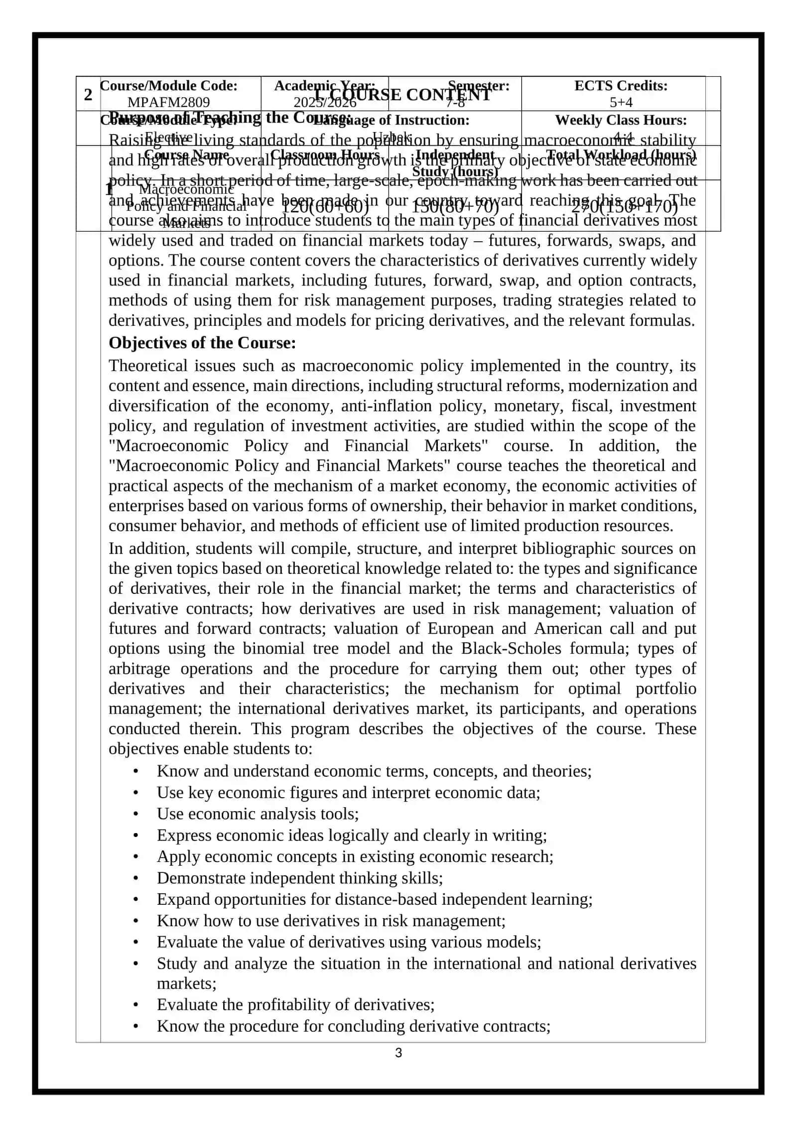 Macroeconomic Policy and Financial Markets 3
