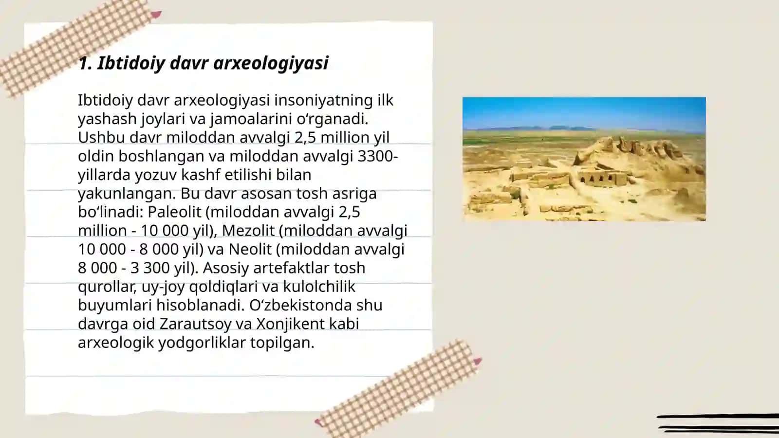 Oʻlkamizda ibtidoiy, qadimgi va oʻrta asrlar arxeologiyasi 3