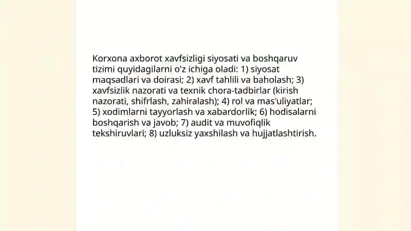 Korxona axborot xavfsizligi siyosati va boshqaruv tizimi 3