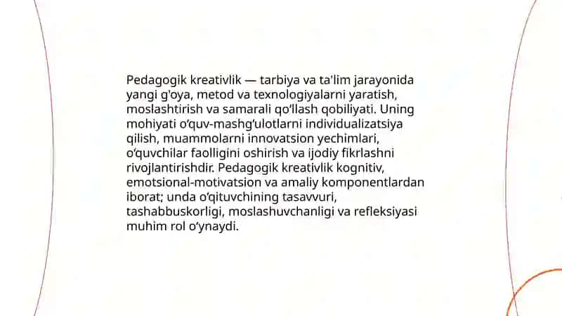 Pedagogik Kreativlik va uning o’ziga xos jihatlari 3