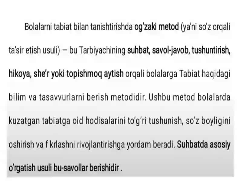 Bolalar tabiyat bilan tanishtirishda ogʻzaki metodlar va uning mohiyati 3