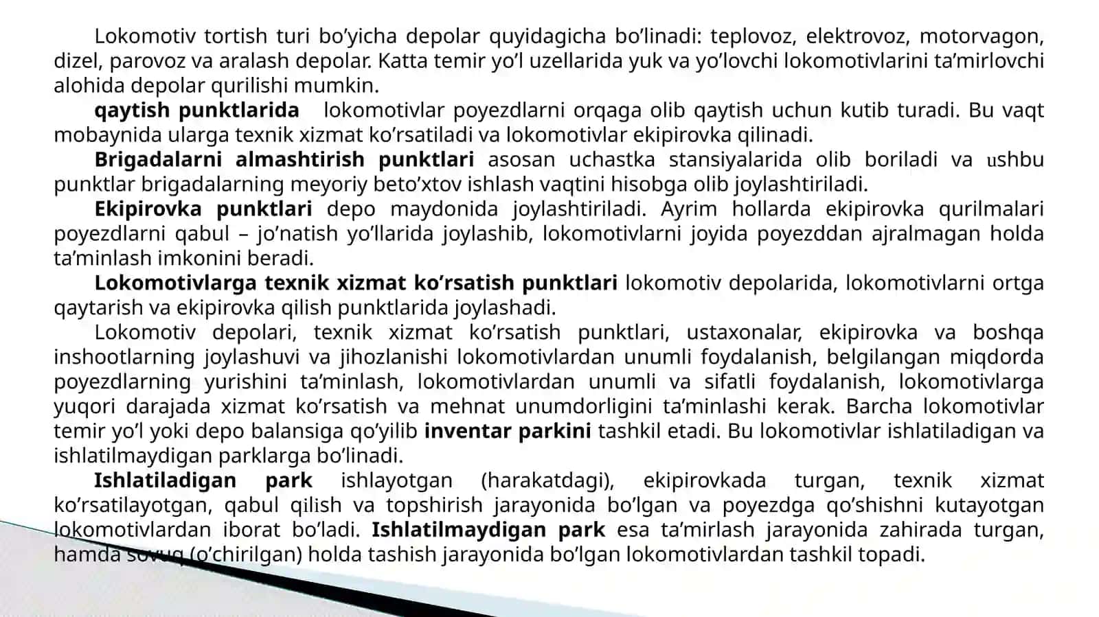 Lokomotivxo’jaligha qida umumiy ma’lumotlar 3
