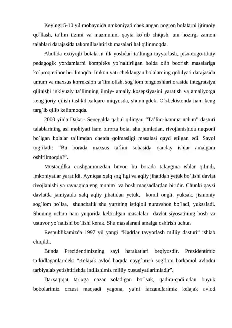 Jismoniy va ruhiy rivojlanishda nuqsoni bo`lgan bolalar va o`smirlarni o`qitish va tarbiyalash 3
