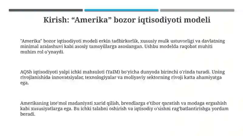 "Amerika" bozor iqtisodiyoti modeli 3