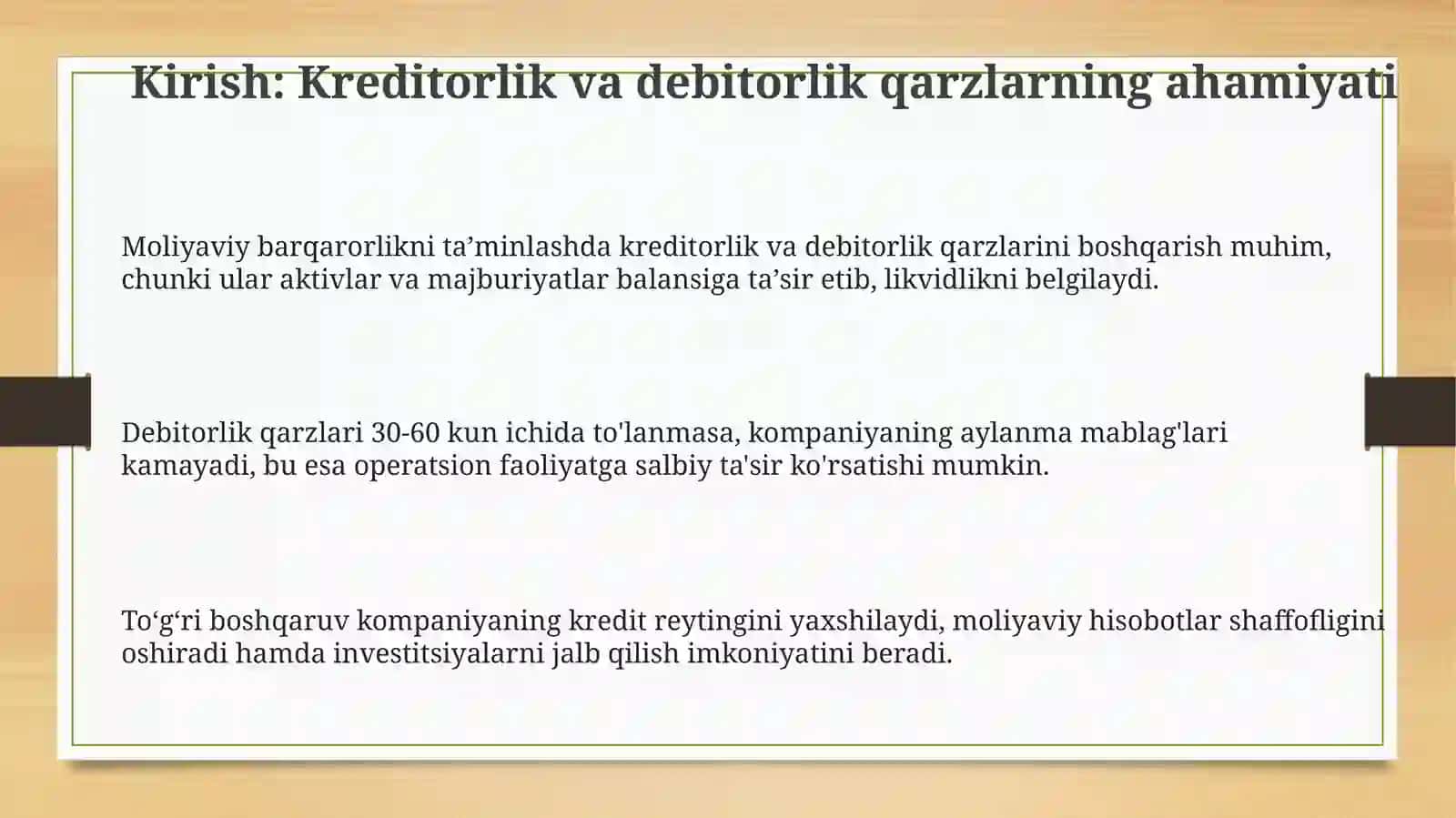 Korxonalardagi debitorlik va kreditorlik qarzlarini samarali boshqarish yo'llari 3