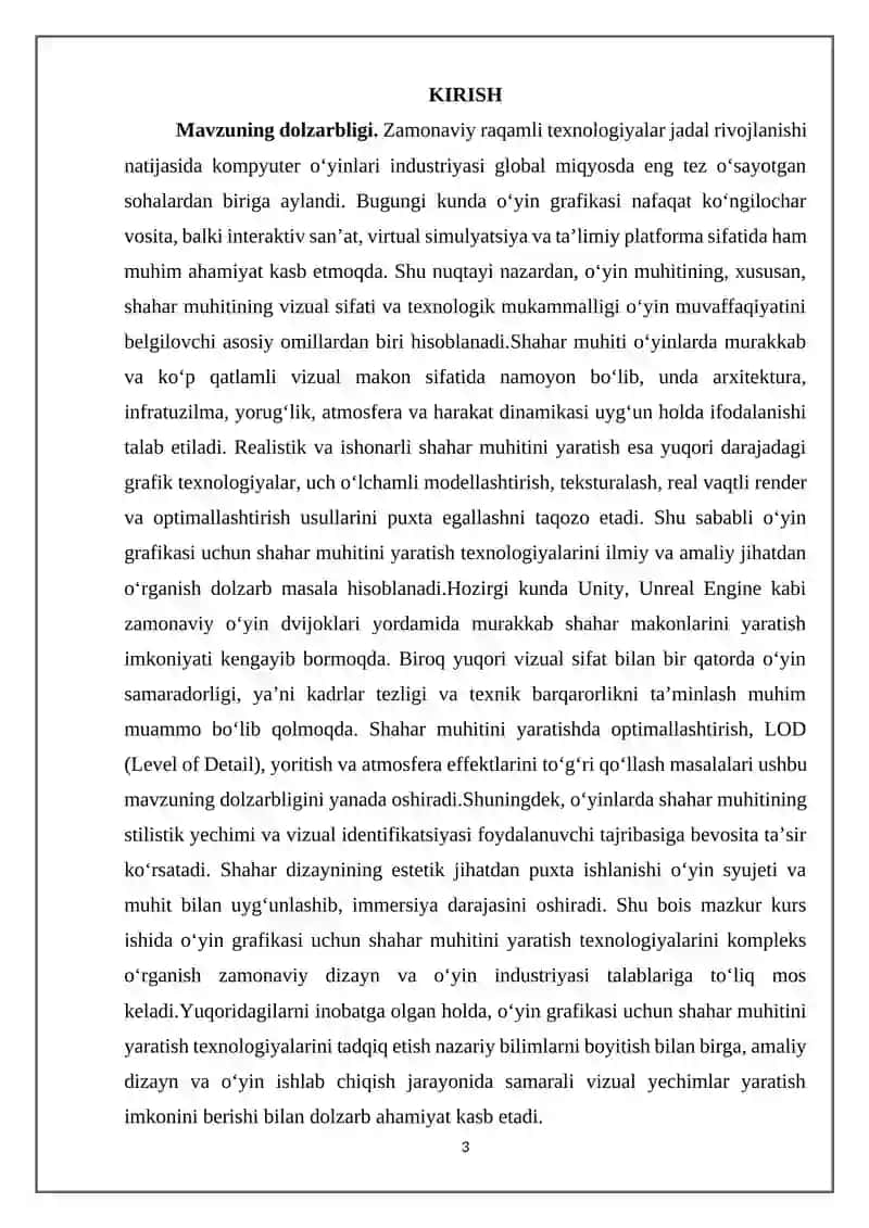 O’yin grafikasi uchun shahar muhitini yaratish texnologiyasi 3