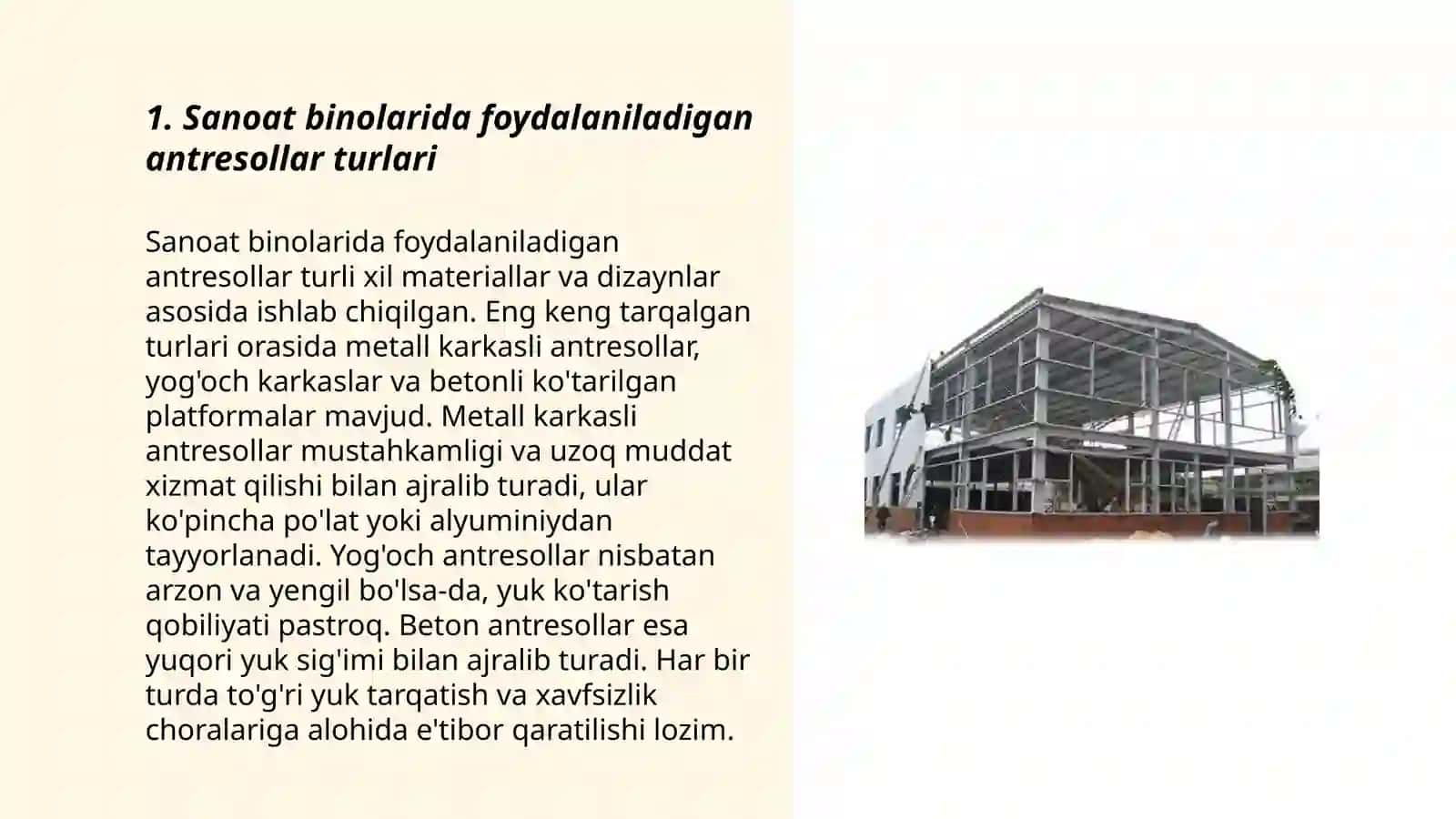 Sanoat binolarda qoʻllaniladigan maxsus texnologik maydonchalar antresollar etajerkalar 3