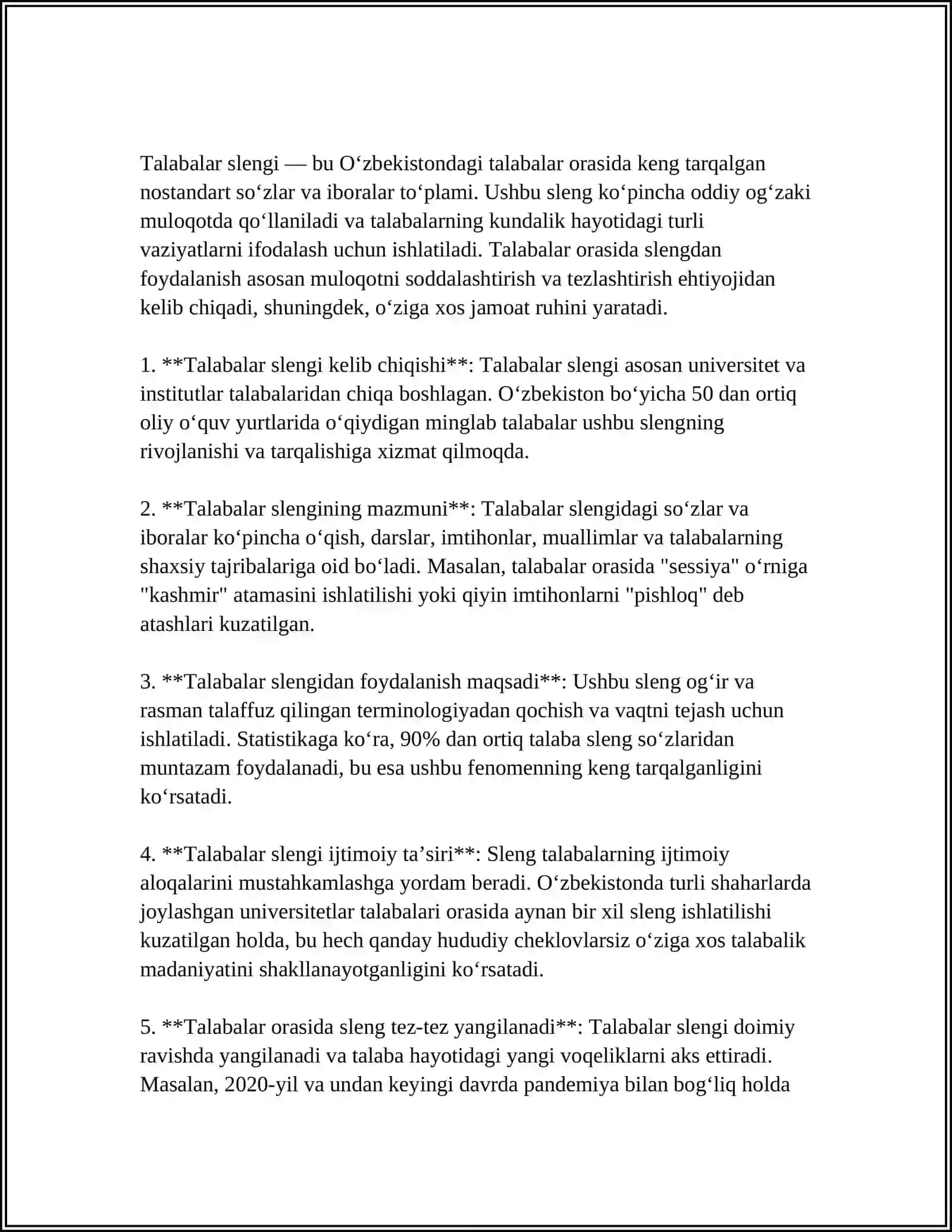 MUSTAQIL ISH Mavzu: TALABALAR LEKSIKASI 3