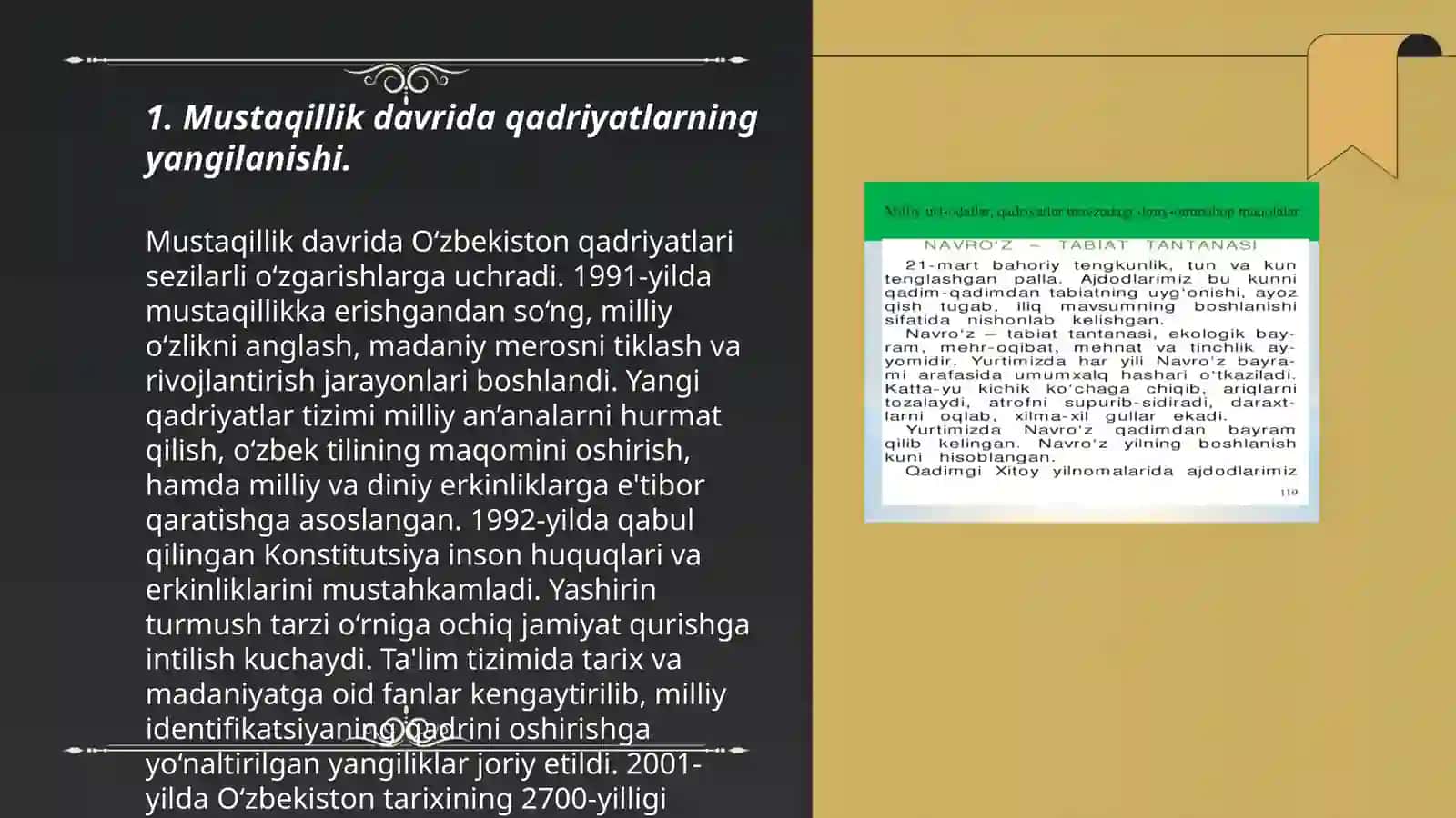 Mustaqil yillarda milliy urf-odatlar, qadriyatlar anʼanalarning qayta tiklanishi 3
