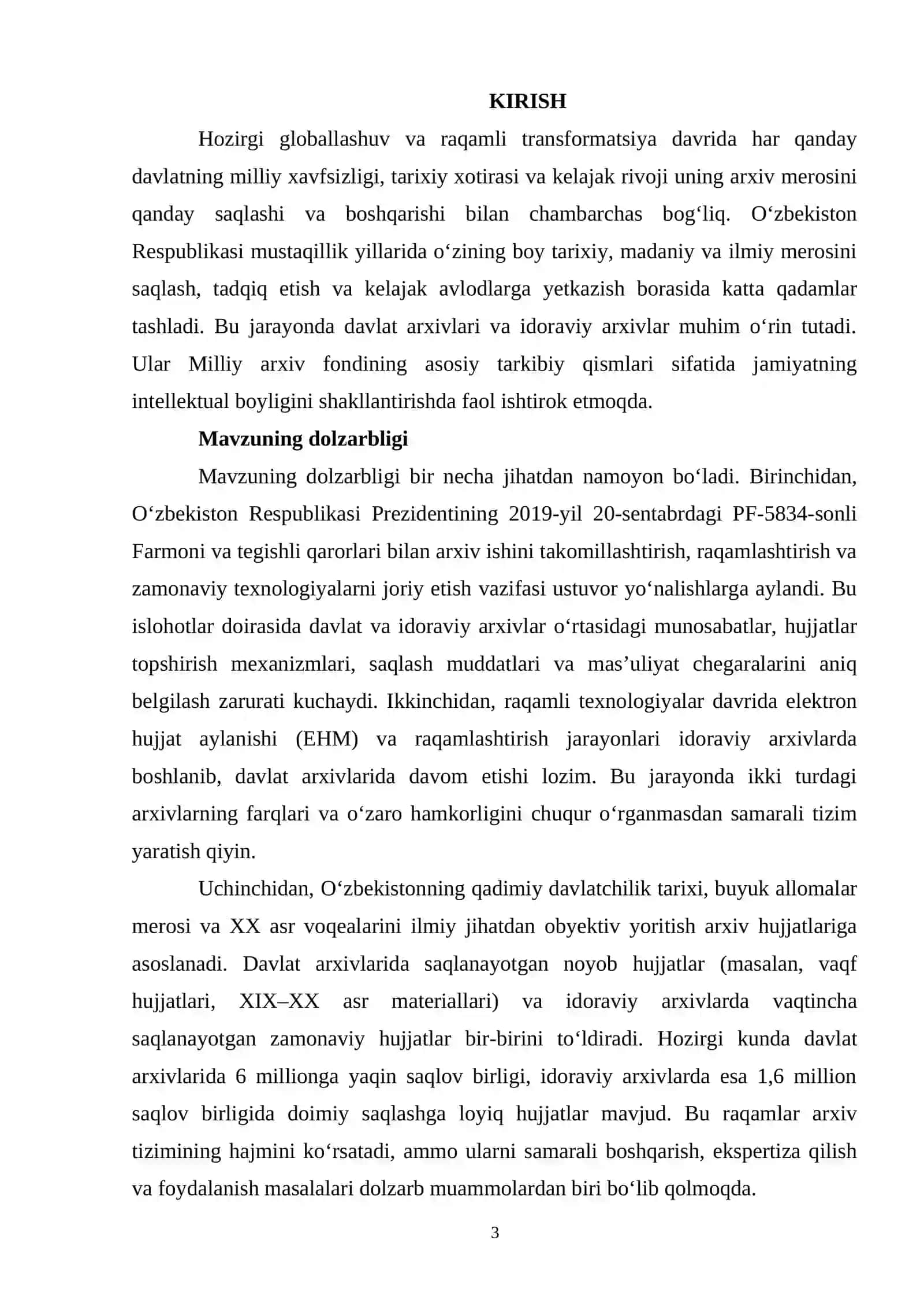 ARXIV HUJJATLARINI DAVLAT ARXIVLARIGA TOPSHIRISH TAJRIBASI. 3