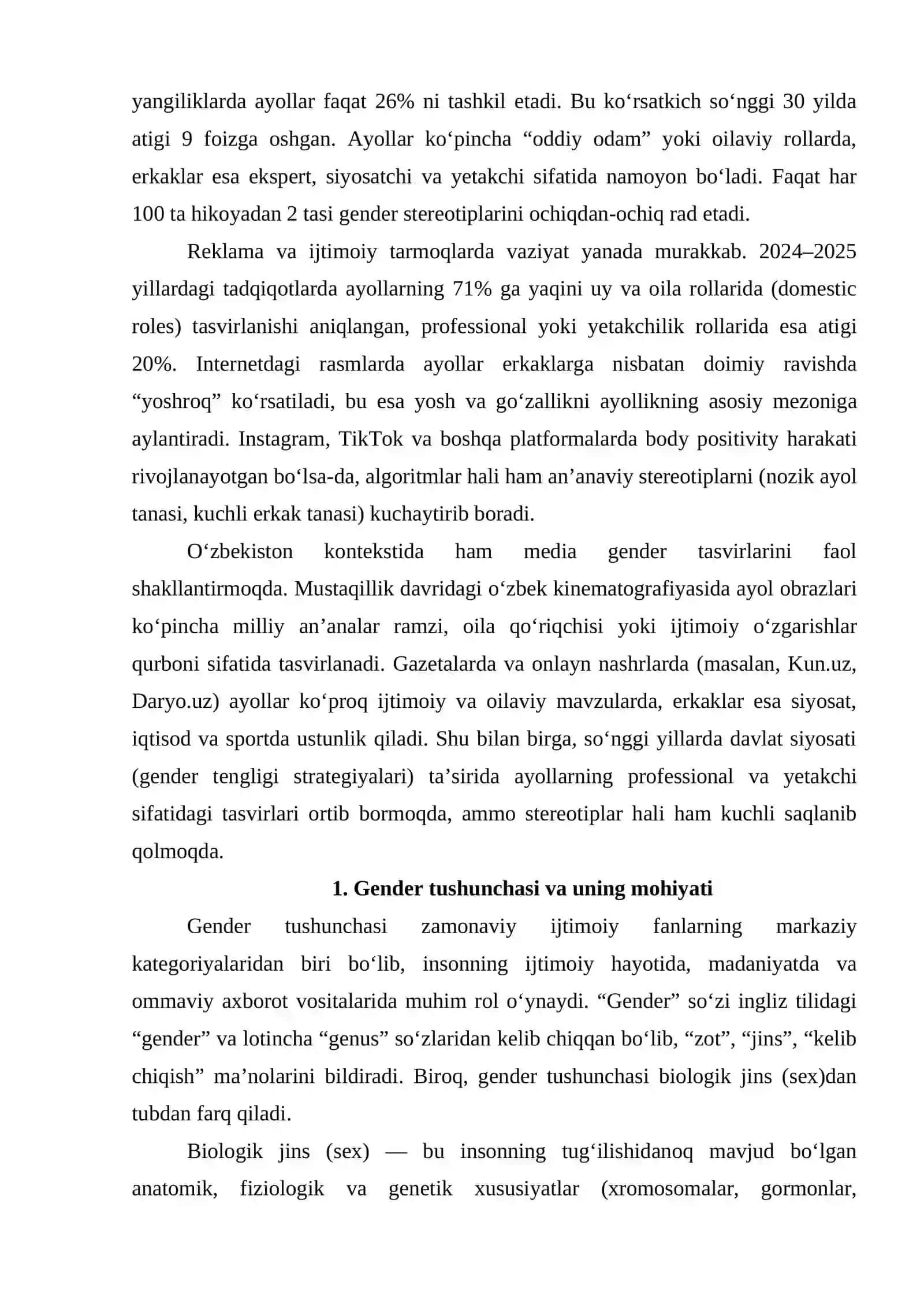 Ommaviy axborot vositalarida (Internet, jurnallar/gazetalar, filmlar va boshqalar) gender (erkaklik/ayollik) ning vizual tasvirlari 3