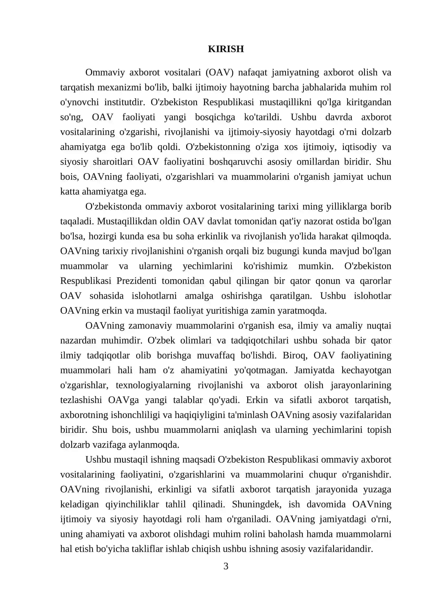 Oʻzbekiston Respublikasi Ommaviy Axborot Vositalarining Faoliyati (Oʻzgarish va muammolar) 3