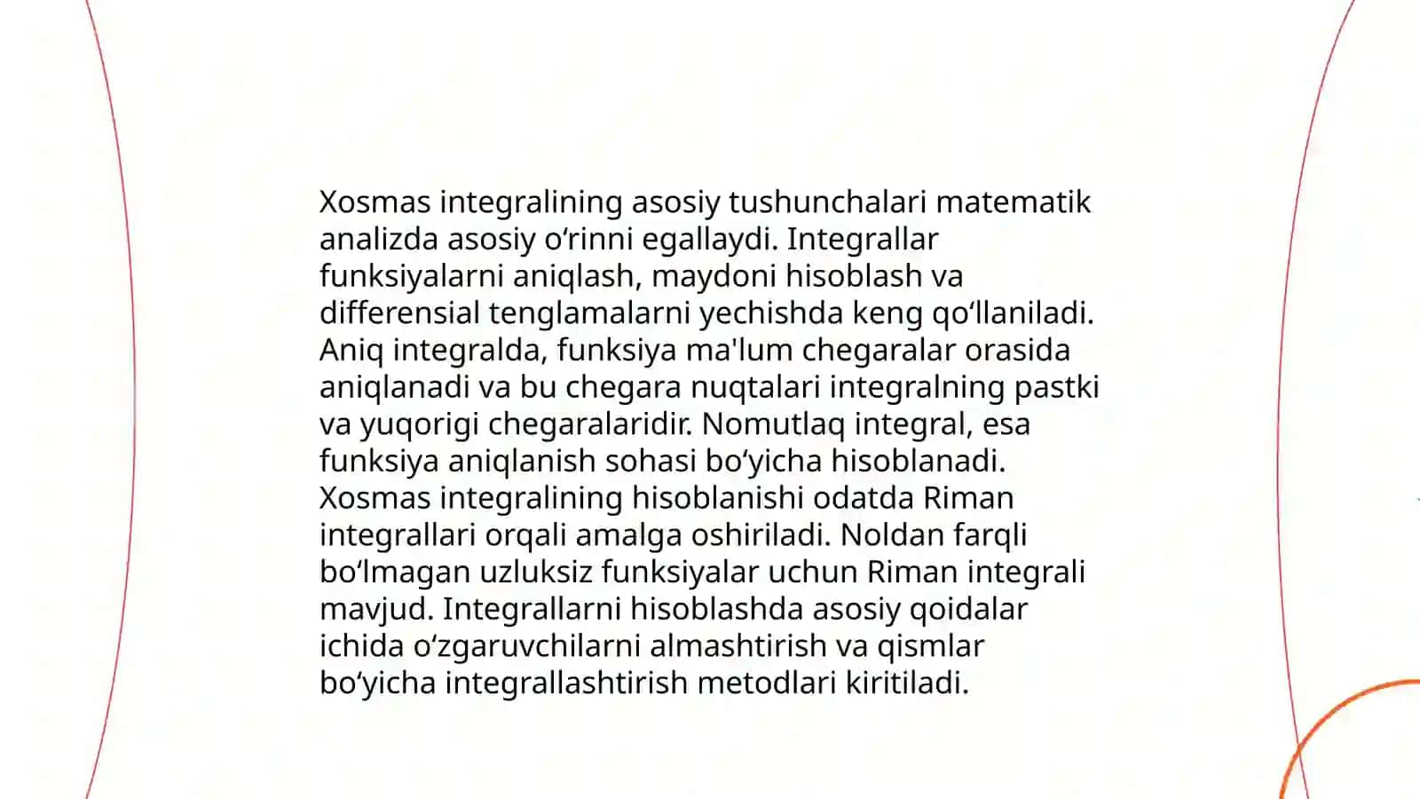 Xosmas integralning asosiy tushunchalari 3