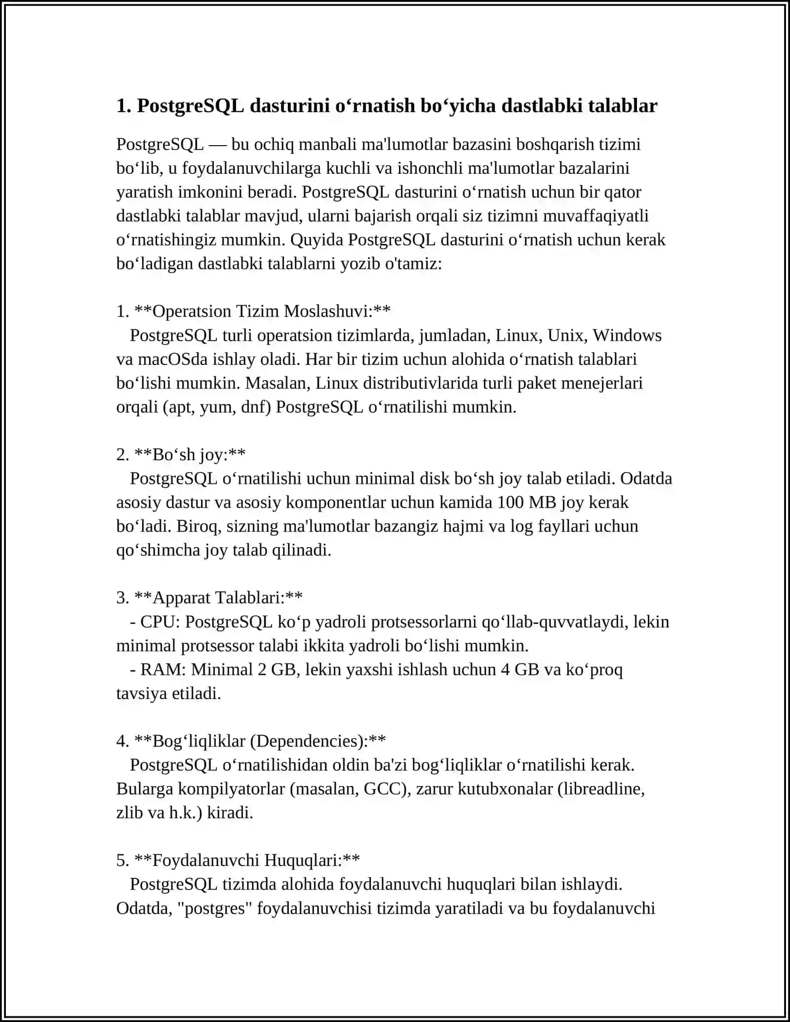 PostgreSQL DASTURINI O‘RNATISH. ISHCHI MUHITINI SOZLASH 3