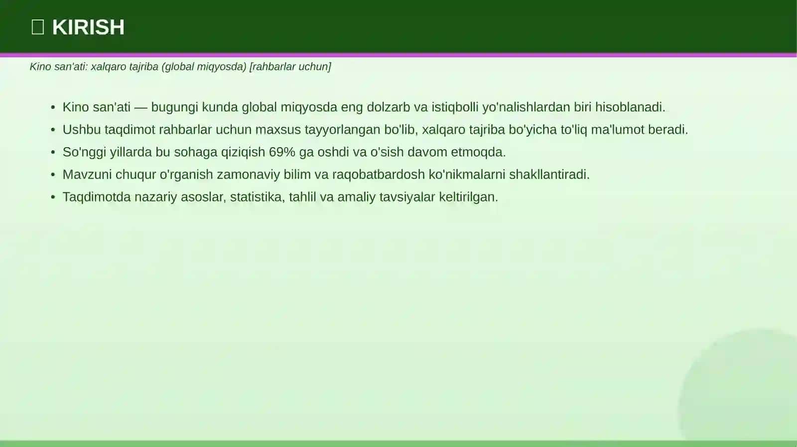 KINO SAN'ATI: Xalqaro tajriba (global miqyosda) [rahbarlar uchun] 3