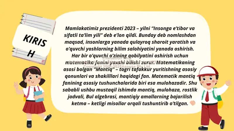 Mulohaza tushunchasi. Mantiqiy amallar va ularning rostlik jadvallarini tuzish 3