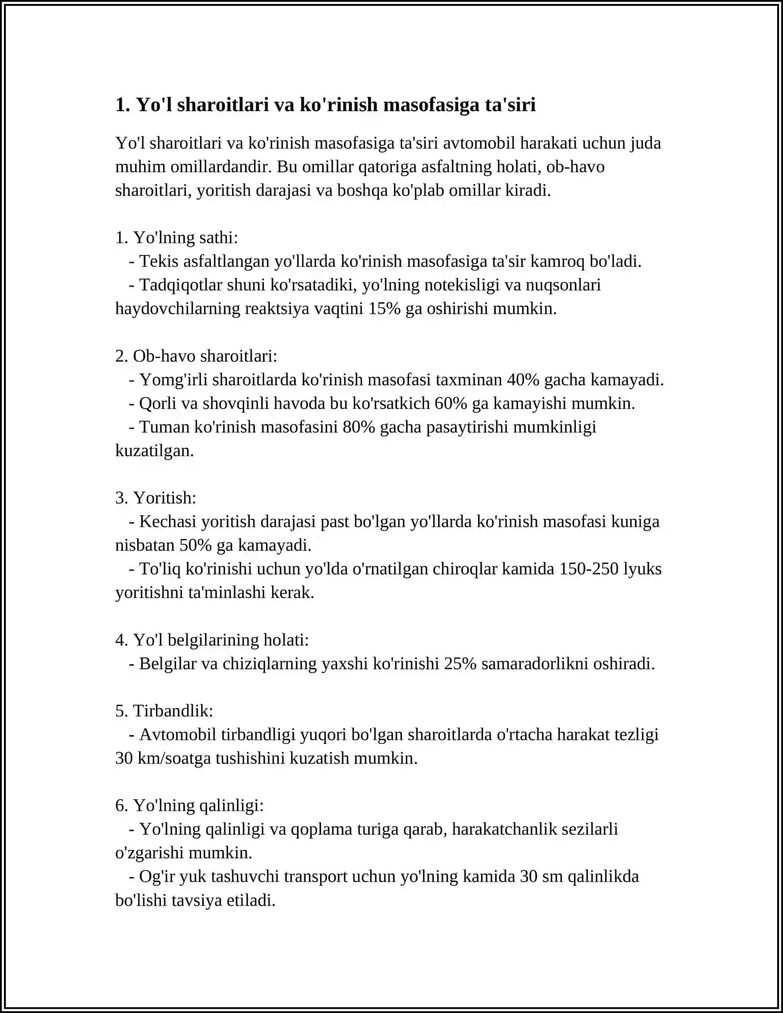 YOʻLLARDA KOʻRINISH MASOFASINI ANIQLASH 3