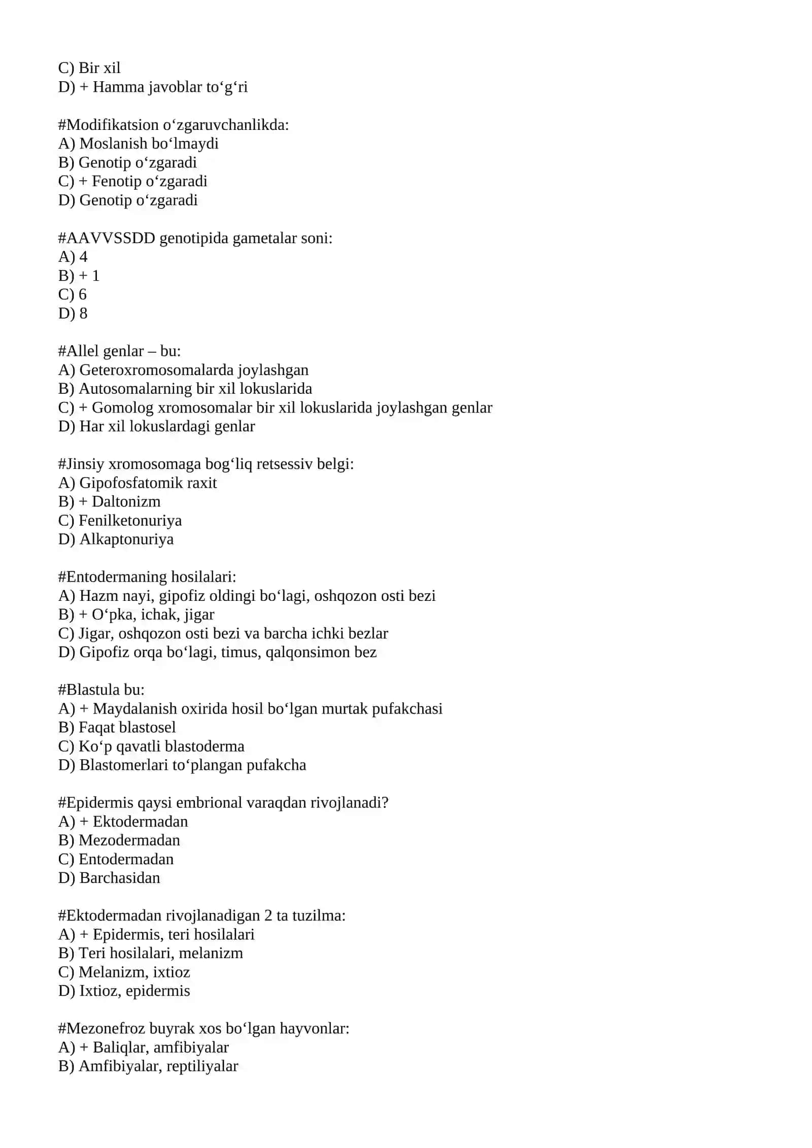 TIBBIY BIOLOGIYA. GISTOLOGIYA, SITOLOGIYA VA EMBRIOLOGIYA FANIDAN YAKUNIY NAZORAT TEST 3