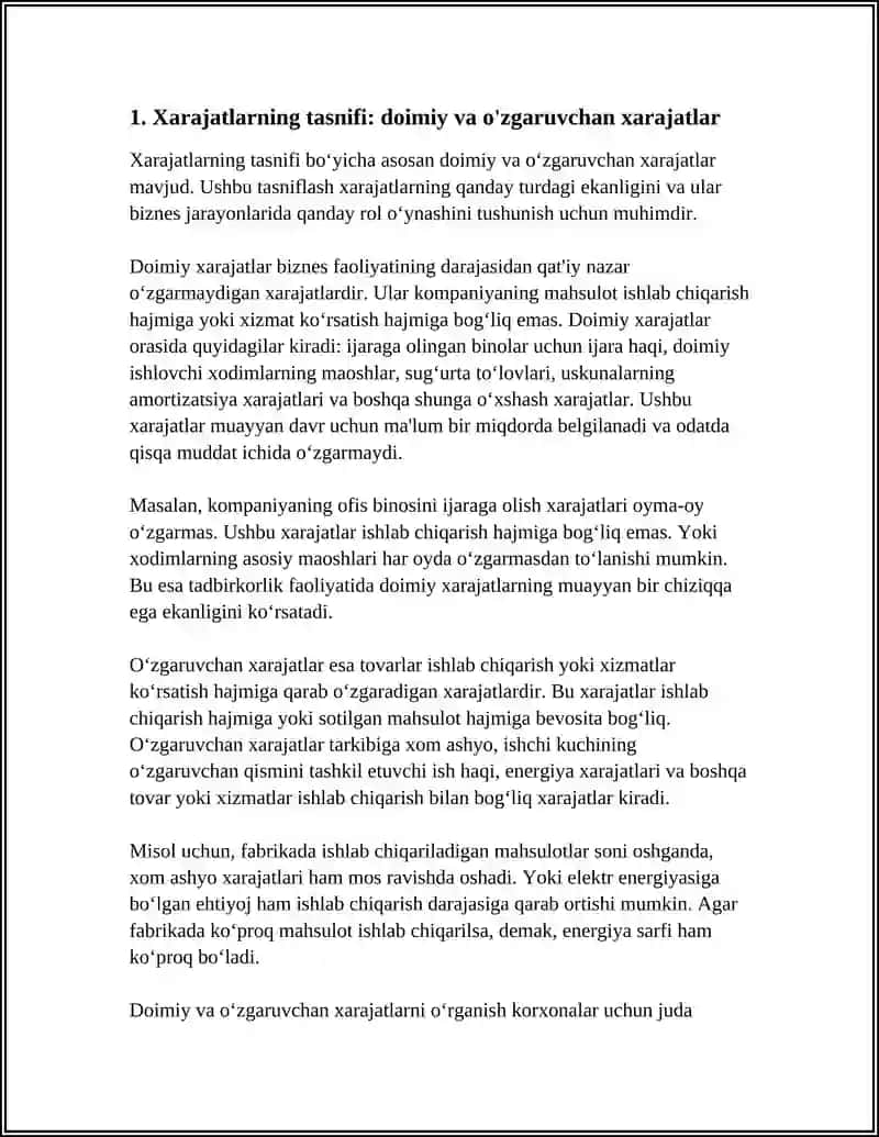 XARAJATLAR VA XARAJATLARNI MINIMALLASHTRISH 3