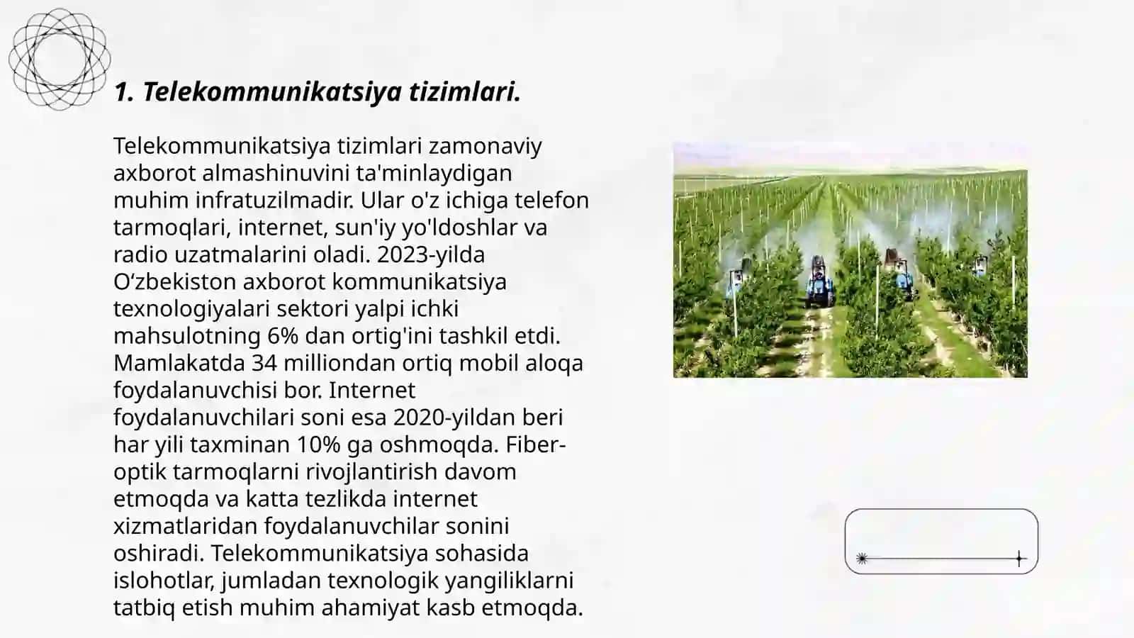 Telekommunikatsion tizimlar. Elektron hujiat almashinuvi. Kompyuter tarmoqlari va ularda ishlash. Axborot havfsizligi. Viruslar va antiviruslar. Kompyuter tarmoqlari havfsizligi. Tibbiy axborot tizimlari. Elektron kasallik tarixini yuritishni go'llash. Ambulator va stasionar tibiyct muassasasi electron tizimi. "Elektron boliklinika axborot xizmatidan foydalanish- (registrator, kadr, vrach,laboratoriya 3