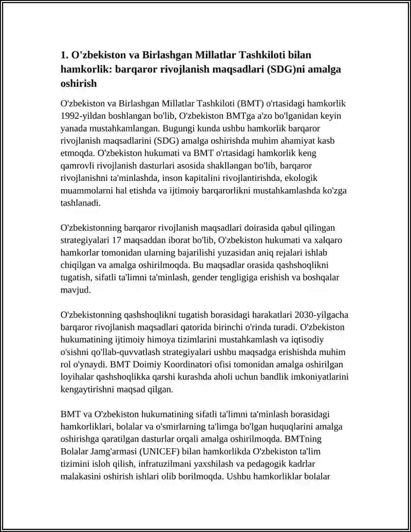 O'ZBEKISTONNING XALQARO TASHKILOTLAR BILAN HAMKORLIK ALOQALARI 3