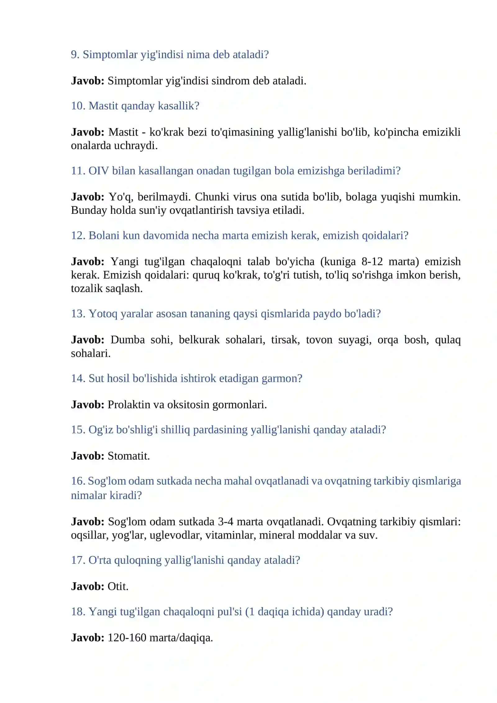 TIBBIYOT HODIMLARI UCHUN ARGOS SUHBAT JAVOBLARI 3