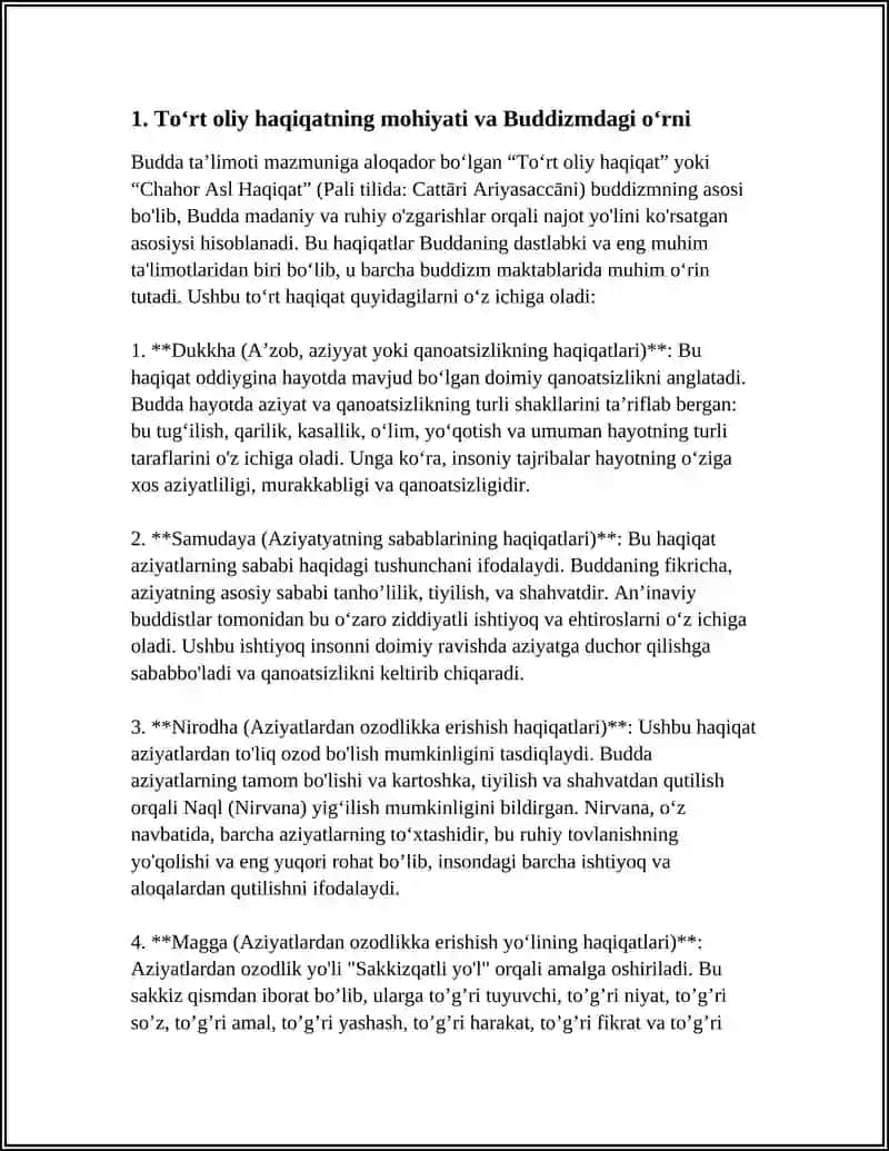 BUDDIZM TA’LIMOTIDA TOʻRT OLIY HAQIQAT,NIRVANA HAQIDAGI QARASHLAR 3