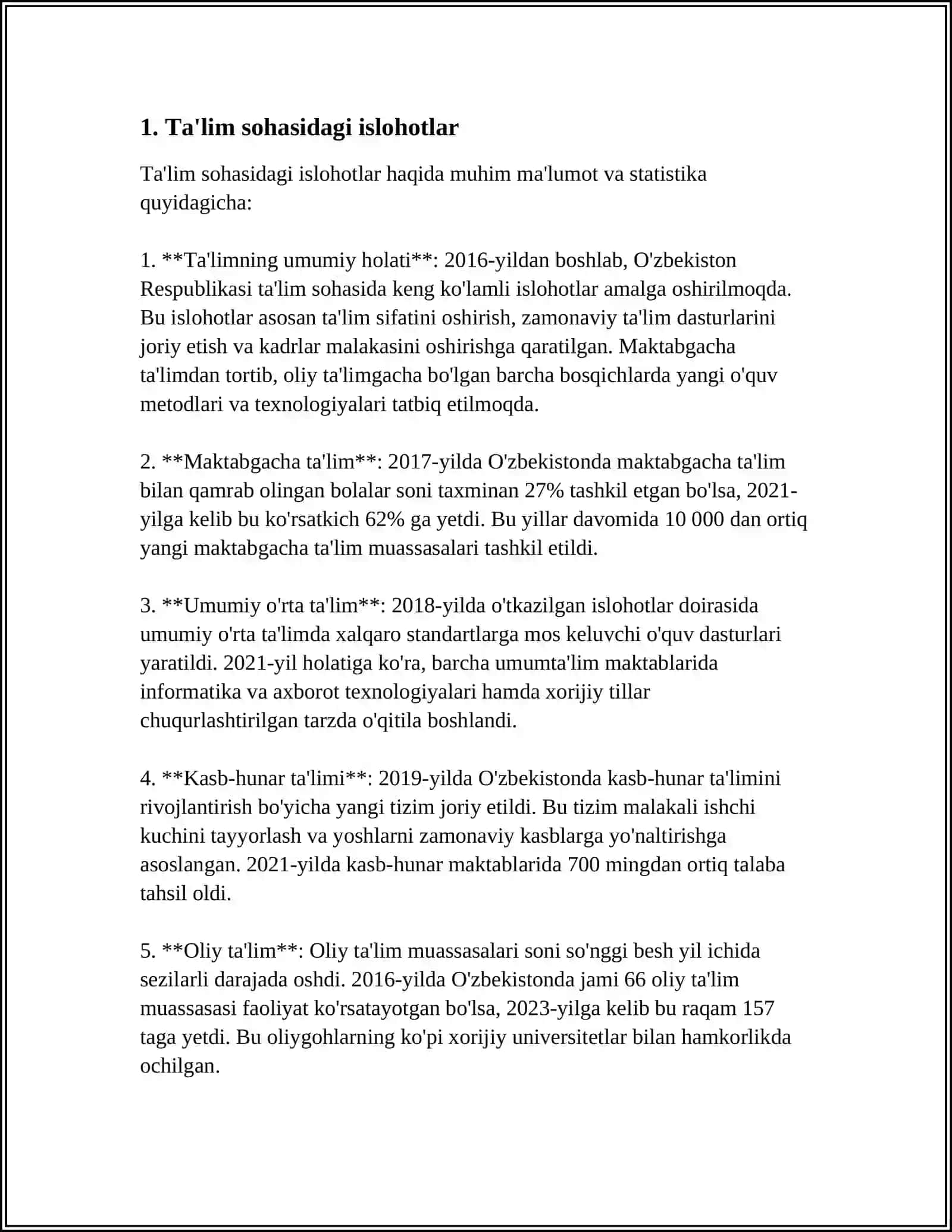 O'ZBEKISTONDA IJTIMOIY SOHADA AMALDA OSHIRILYOTGAN O’ZGARISHLARNING MAZMUNI VA MOHIYATI 3