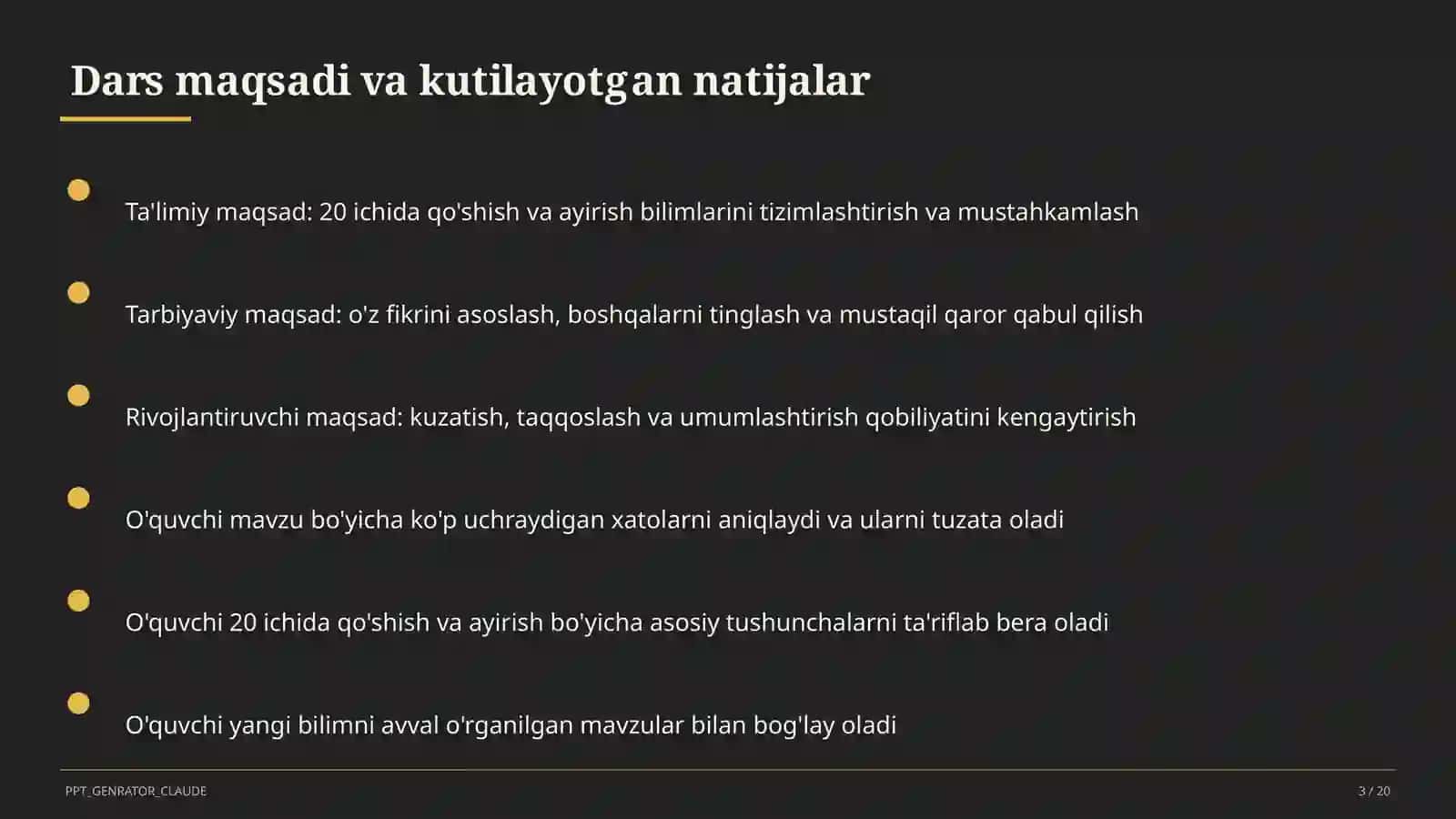 20 ichida qo'shish va ayirish (1-sinf) 3