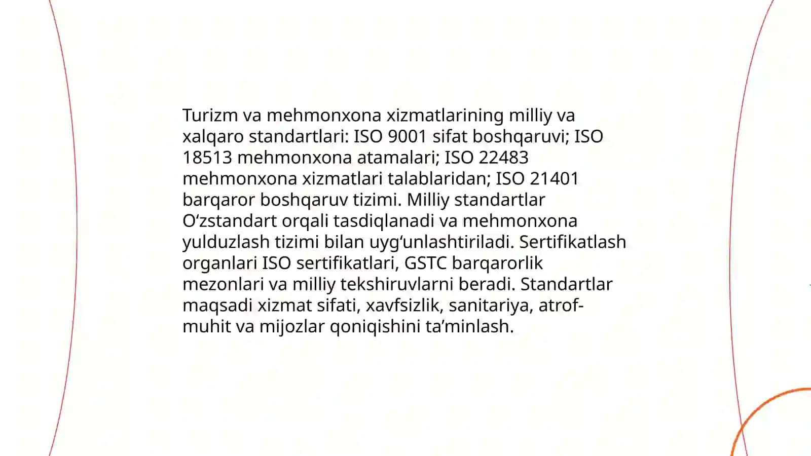 Turizm va mehmonxona korxonalari mahsulotlarni srandartlashtirish va sertifikatlash 3
