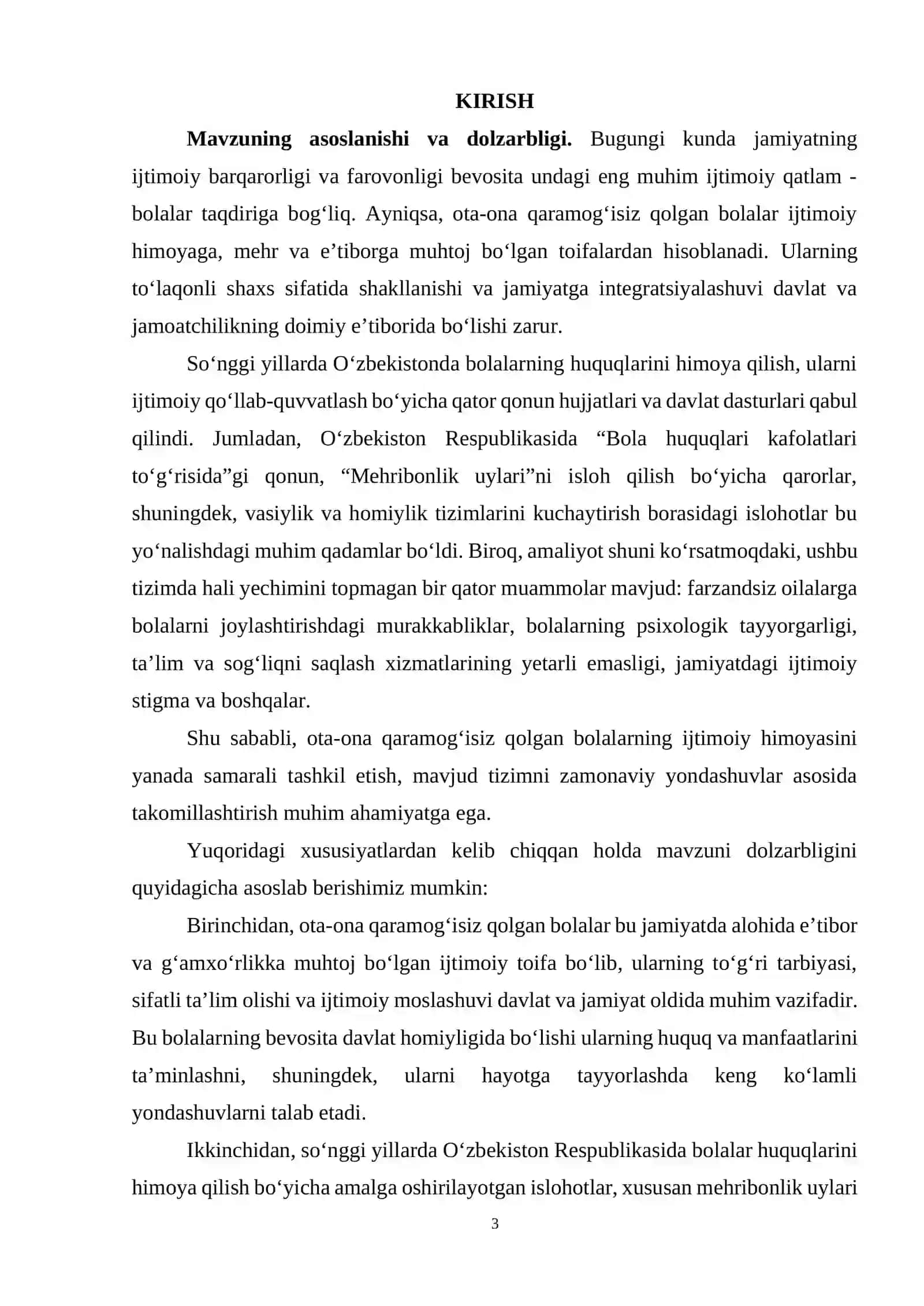 ALIMOVA CHAROS BAXTIYOR QIZINING “OTA-ONA QARAMOG‘ISIZ QOLGAN BOLALARNI IJTIMOIY HIMOYA QILISH TIZIMINI TAKOMILLASHTIRISH” KURS ISHI 3