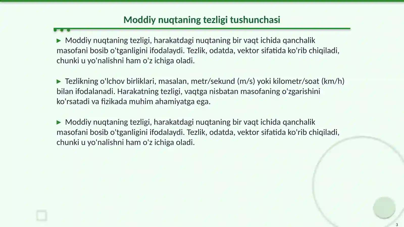 Moddiy nuqtaning tezligi va tezlanishi 3