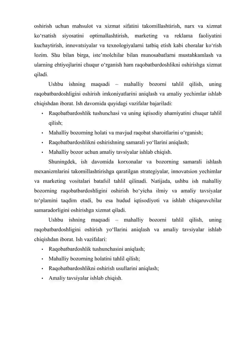 “MAHALLIY BOZORIDA RAQOBATBARDOSHLIKNI OSHIRISH YO‘LLARINI TAHLIL QILISH VA YECHIMLAR ISHLAB CHIQISH” 3
