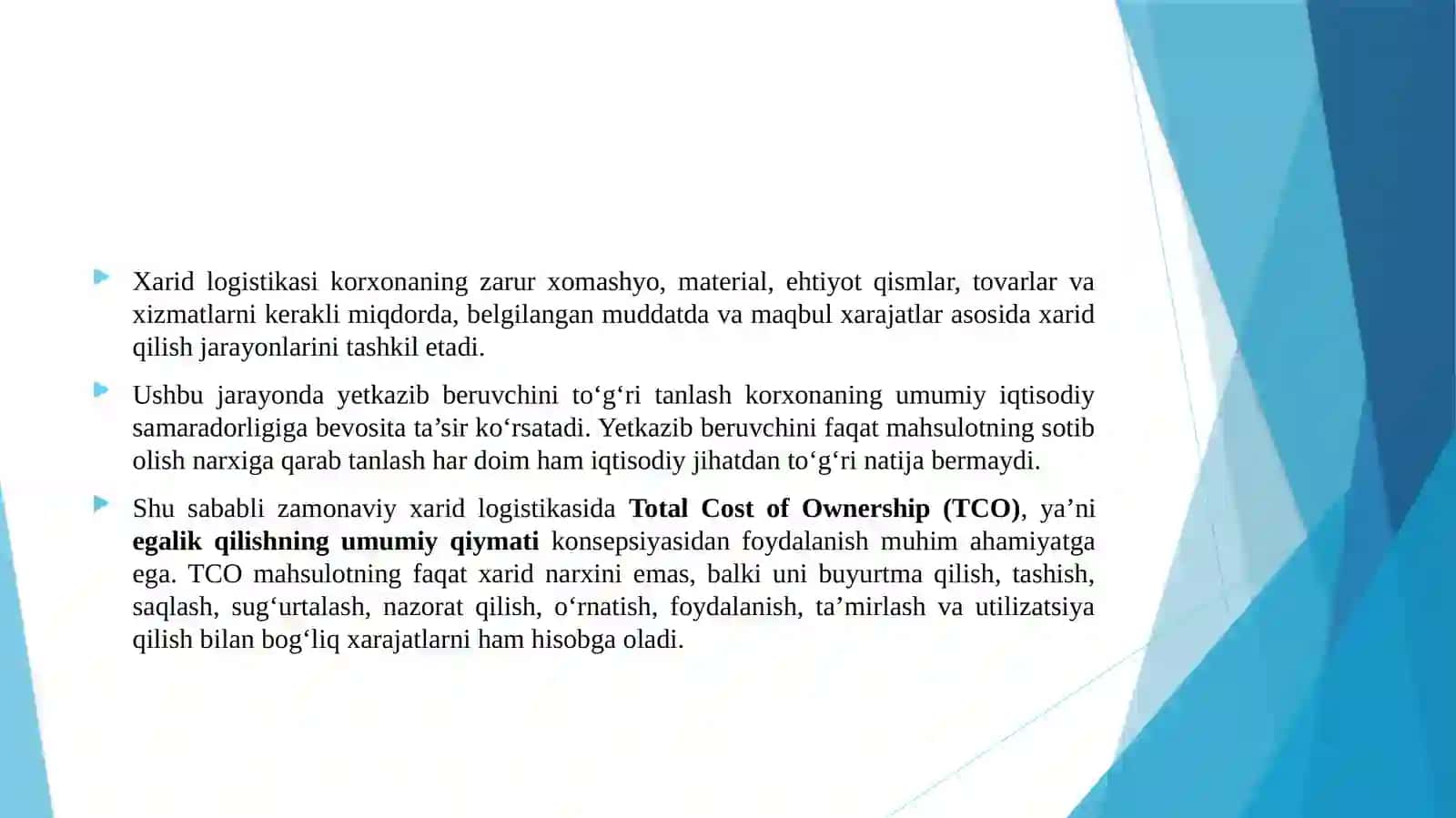 Xarid logistikasida yetkazib beruvchini Total Cost of Ownership asosida tanlash 3
