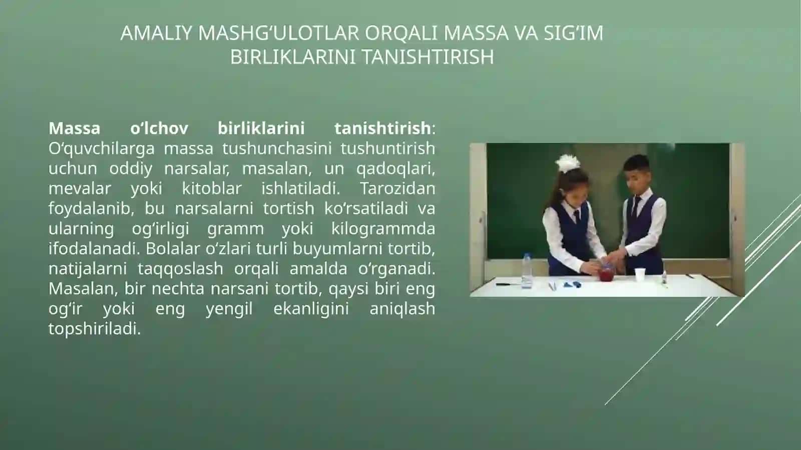 Boshlangich sinflarda massavasigim o'lchov birliklarini organish metodikasi 3