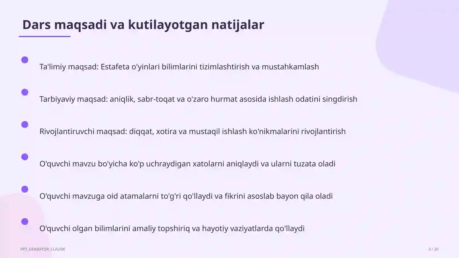 Estafeta o'yinlari (3-sinf) 3