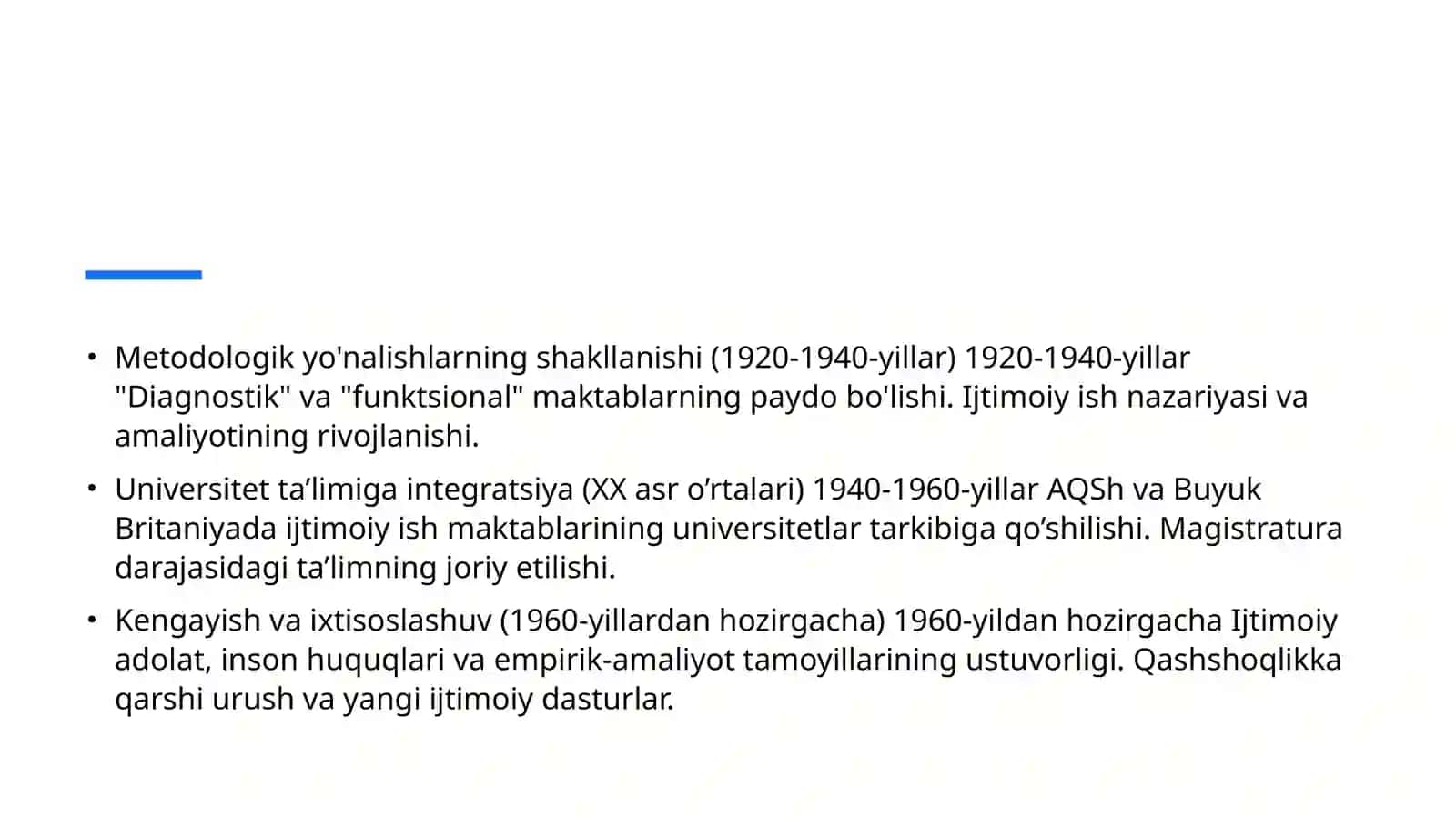 Ijtimoiy ishning kasbiy faoliyat sifatida rivojlanish bosqichlari 3