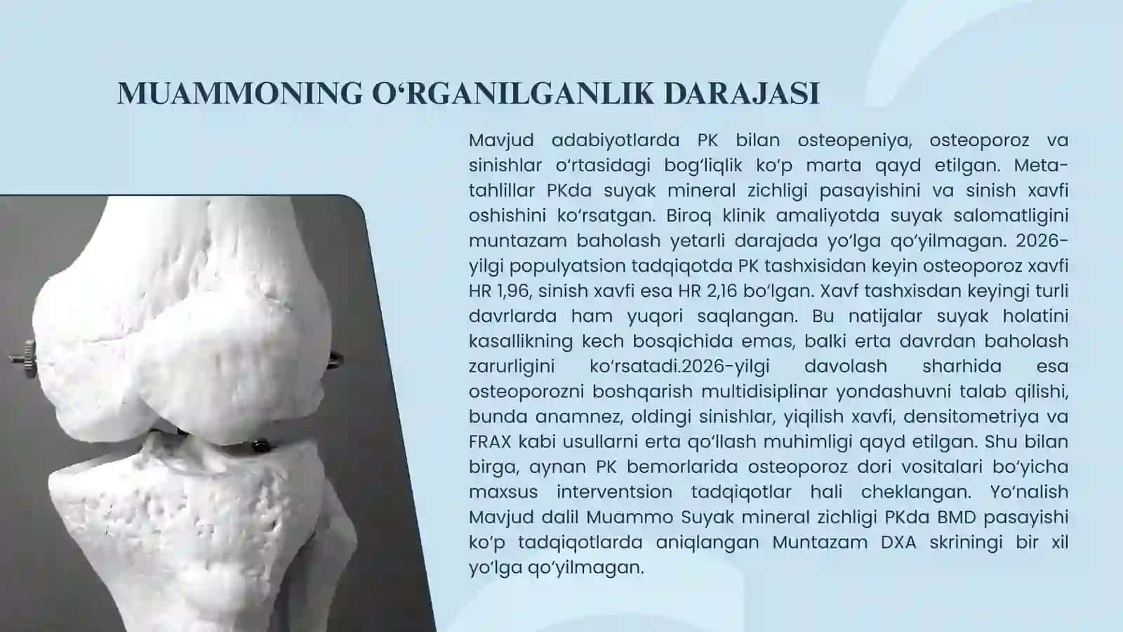 parkinson kasalligida suyak-mineral almashinuvi buzilishlarini klinik belgilari (Osteoporoz 3