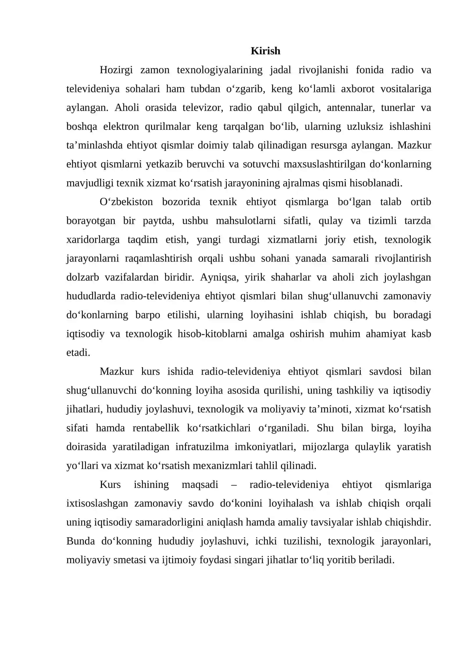 RADIO-TELEVIDENYA EHTIYOT QISMLARI DO‘KONLARI LOYIHASINI LOYIHALASHTIRISH VA ISHLAB CHIQISH 3