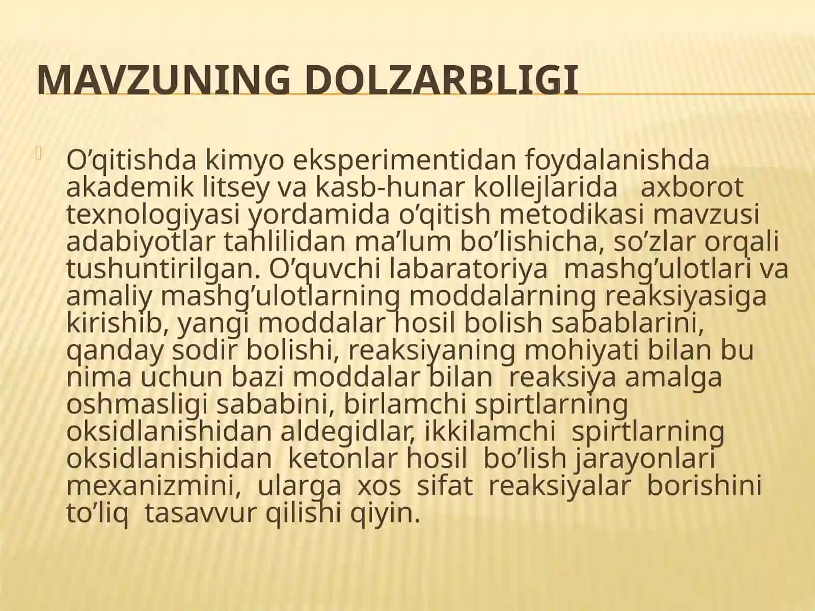 Akademik litseylar kimyo eksperimentidan foydalanib o'qitish metodikasi 3
