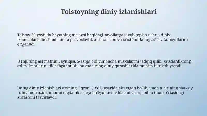 LEV Tolstoy iqrornoma asaridagi diniy tushunchalar 3