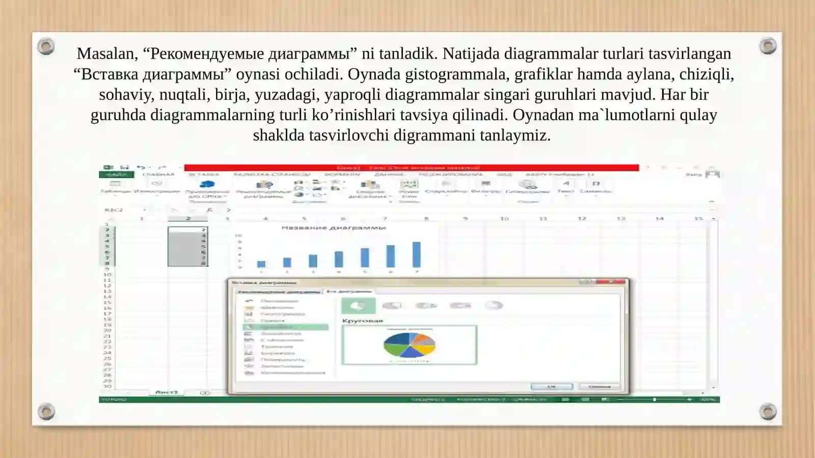 MsExcel diagrammalar va uning turlar 3
